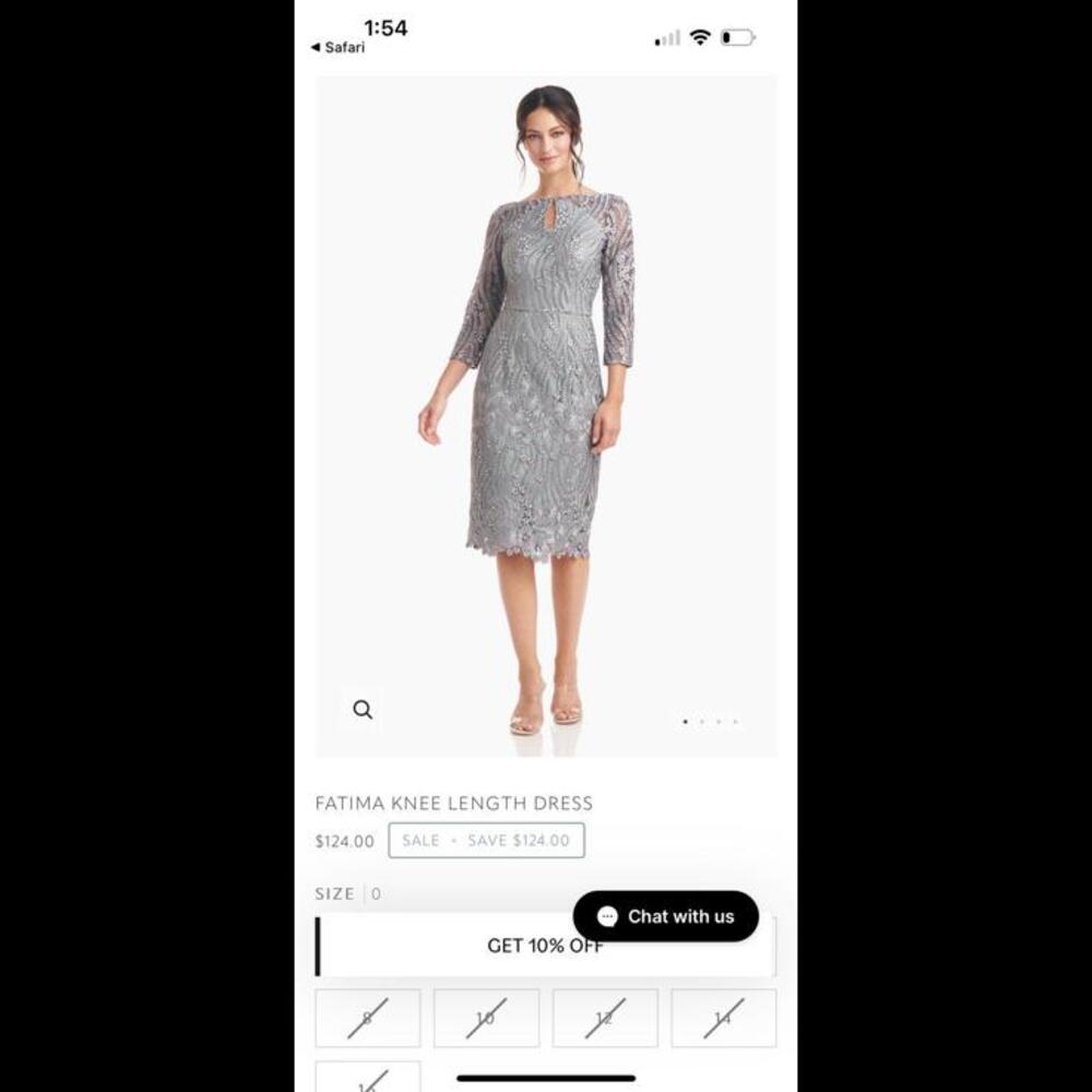 J S Collections Fatima knee length silver dress size 6 NWT retail $124